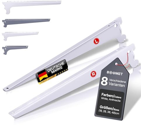 BOOMET Regalträger Set für Wandschienen · Länge: 28cm · Farbe: Weiß · Menge: 2 · Regalhalterung für Wandregal Metall · Regalsystem Regalwinkel Regalhalter