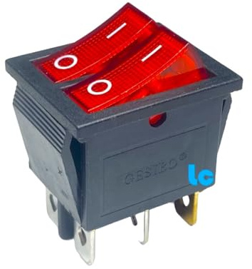Interrupteur à bascule double touche - Lumineux - 16A / 250V - 20A / 125V - Couleur rouge - Sachet de 5 unités