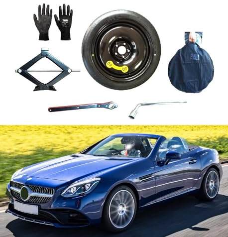 Notrad 17 kompatibel mit Mercedes SLK mit Wagenheber, Schlüssel, Handschuhe und Tasche
