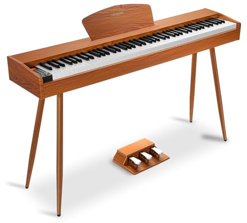 MOSEN Digital Piano, 88 Key Weighted Keyboard, Progressive Hammer Action, Electric Piano for Beginner, 128 Voices, 3-Pedal, Music Stand, Recording, USB-MIDI MP3 Connecting, MDP-88N, Wood Brown