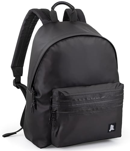 Julian Ross Premium-Rucksack Unisex, für Erwachsene und Jugendliche, wasserdicht, Soft PU, innen gefüttert, verstärkte Schulter- und Rückenpolster, für Schule und Reise, Schwarz , 41cm