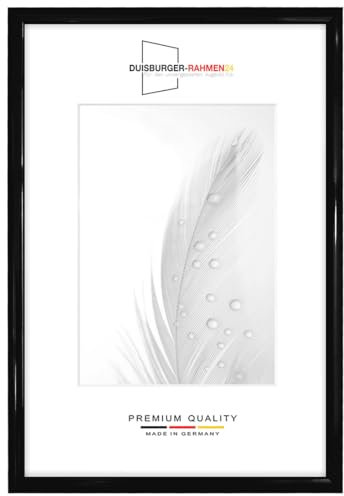 Duisburger-Rahmen24 Cadre photo en bois étroit 12 x 16 cm en Noir brillant | Verre synthétique antireflet | Cadre pour affiches | Puzzle | collage DR072