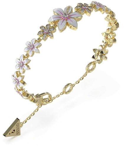 GUESS Damen-Armband Lotus S Gold und Wei�, Armband Damen Schmuck Lotus wei�, Legierter Stahl