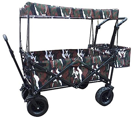 JFNHUTL Trolleys, zusammenklappbarer Gartentrolley, robuster Wagen mit Überdachung, multifunktionaler Einkaufswagen für den Strand, zum Ziehen mit 4 Rädern, Tragkraft: 150 kg/St