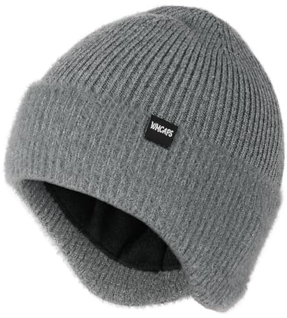 Wmcaps Wintermütze für Herren mit Ohrenklappen und Fleecefutter, Geschenk | Warme Thermostrickmütze mit weichem Kunstpelz, dehnbar, winddicht, für Spaziergänge, Radfahren und Arbeit, als Geschenk.