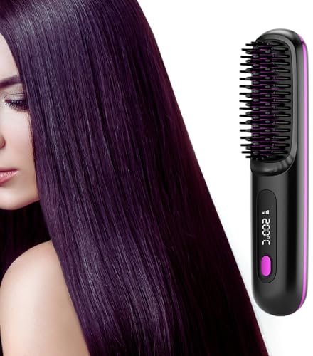 Digilams Cordless Hair Straightener Brush | Heated Hair Brush, Straightening Brush, Heated Brush for Travel | Heat Brush, Cordless Straighteners Rechargeable, 3 Heat Modes (160-200°C) (Black)