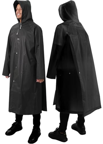 ANYOO 2 Stück Unisex Regenponcho mit Ärmeln, Lang Regenmantel Regenjacke mit Kapuze und Zusätzlichem Platz für den Rucksack zum Wandern, Festival, Radfahren, Camping, Schwarz, Einheitsgröße