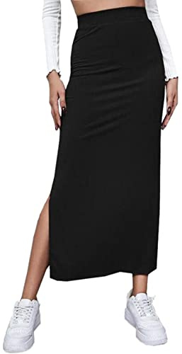 Gonna a maglia lunga da donna con spacco – gonna invernale da donna elegante abito invernale stretto elastico midi gonna lunga inverno gonna avvolgente lana gonne bodycon gonna a matita/gonna da