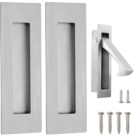 Malimali 150mm Recessed Pocket Door Sliding Door Handles and Edge Pull Set | Pocket Door Handles Hardware, Stainless Steel Finger Pull Handles, For Flush Door Closet Door Barn Door, Brushed Steel 3 Pack