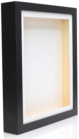 A3 1.5 Inch (4cm) Extra Deep Wood 3D Deep Box Picture Frame Display Memory Box With White Mount For Medals Memorabilia Flowers etc