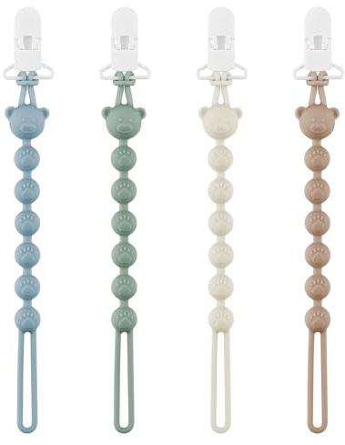 DOUUCO Confezione da 4 catenelle per ciuccio, in silicone con clip di sicurezza, per ragazzi e ragazze, Pacifier Chain e clip per ciuccio, facile da pulire, catene per ciuccio per passeggini e