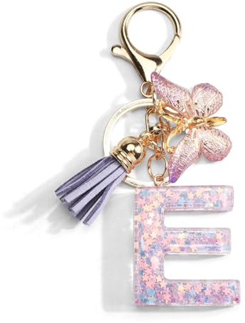 Gallkeat Schlüsselanhänger mit Buchstabe, Schmetterling Anhänger, Quaste Pailletten Frauen Schlüsselanhänger Geschenk, Mädchen Geburtstagsgeschenk, Lila