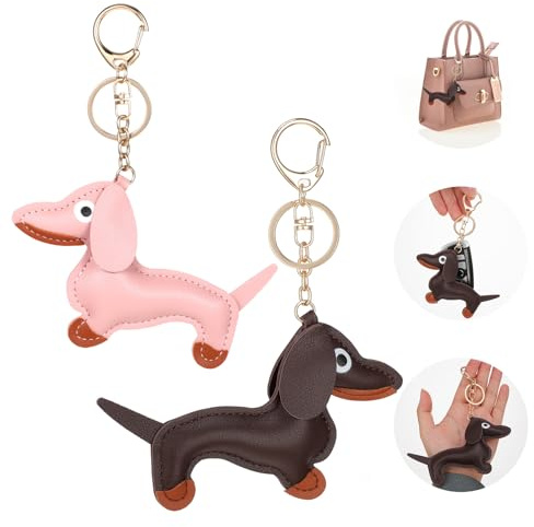 Giantree 2 Stück Dackel Schlüsselanhänger, PU Süße Welpe Hundetasche Anhänger Personalisierte Schlüsselanhänger dackel geschenke für Handtasche Rucksack Dekoration Schmuck