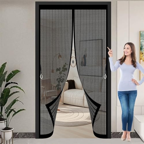 Mosquitera Magnetica 195 x 122 cm Protección Contra Insectos, Malla Fina, Mantiene El Aire Fresco, Mosquitera Puerta Abatible para Puerta de Balcón, de Patio, Negro