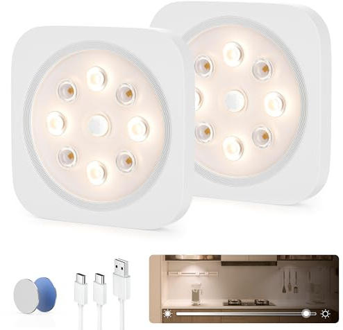 LROLTEF Schrankbeleuchtung Led Lampe - 600mAh 4000K Unterbauleuchte Küche Licht Aufladbar mit Bewegungsmelder - Kleine Magnetische Schranklicht Treppenlicht Vitrinenbeleuchtung | 2 Stück