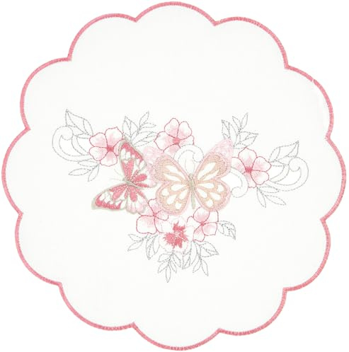 Tischdecke Bestickt Mitteldecke Deckchen Rund 30 cm Weiß Rosa Silber Bestickt Tischwäsche Stoff Frühling Sommer