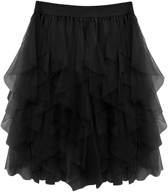 Wikoan Jupe Tulle Femme Asymétrique Jupes Courte à 3 Couches Tulle Jupes Tutu pour Fête d'halloween et Carnaval Daily Prom Party Jupe Noir S-M