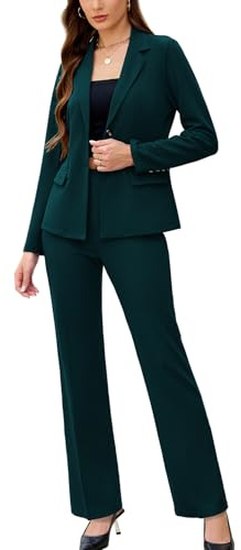Women's 2 Piece Suits Business Casual Outfits Long Sleeve Solid Pantsuits Professional Office Work Sets Dark Green