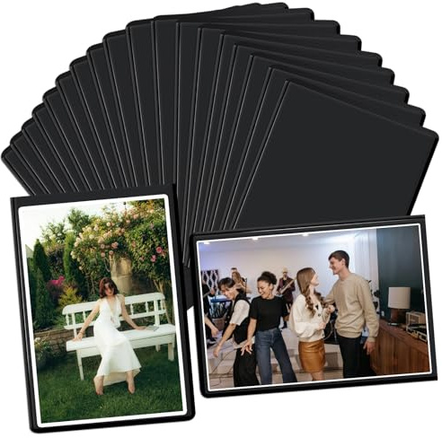 HEUIOP 20 Pack Magnetic Photo Frames for Fridge, Magnetic Picture Frame for Polaroid Film Instax Mini, 6.5x9.5cm Insert Photo Magnets for Fridge,Kids & Family Picture Sleeves (Black)