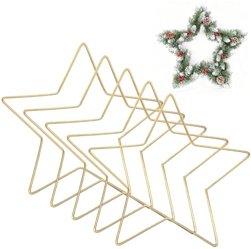 Metallringe Zum Basteln,5 Stück Metallsterne,Drahtsterne,Metall Stern,Star Wreath Frame,Metallring Stern Gold,für Weihnachten Kranz,Hochzeit Dekor,Traumfänger,DIY Handwerk Basteln