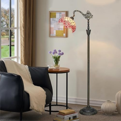 Lampada arcuata a Fiore ciliegio Fiori Rosa 12 Pollici macchiati di Vetro Paralume Stile Pavimento Regolabile in Piedi Leggero per Il Divano Corner Soggiorno Camera da Letto