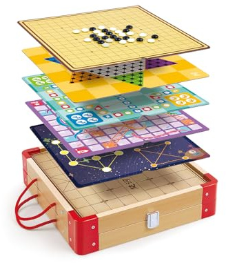 Hape Colección 22 Juegos Clásicos de Mesa para Familia y Viaje, Ajedrez, Ludo, Tres en Raya, Caja Portátil