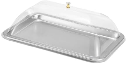 Generic Serviertablett Edelstahl Rechteckige Kuchenplatte mit Schutzdeckel Robustes Tablett für Speisen Und Obst für Veranstaltung Buffet Hotel Familienessen, 36 X 27 X 2 cm
