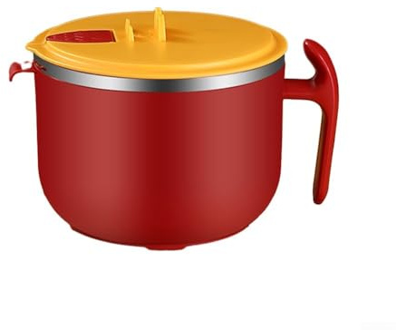 Bol à ramen en acier inoxydable et composants en plastique pour micro-ondes pour la cuisson et le stockage des aliments 1200 ml (rouge)