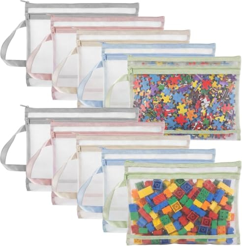 Dexpally 10 Piezas Bolsas de Almacenamiento para Juguetes,Bolsas Organizadoras A4 de Malla Transpirable, Doble Capa con Cremallera y Asa, para Almacenamiento de Juguetes, Documentos.