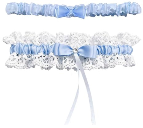 Floruvia 2 Piezas Liga de Novia de Encaje, Conjunto de Liga de Encaje con Patrón Floral y Lazo, Accesorios de Boda para Novia, Boda, Fiesta, Graduación (Azul)