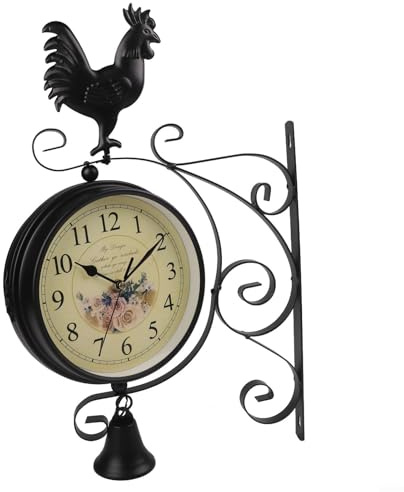Orologio da parete double-face, 39 cm, orologio da stazione di ferro nero con movimento al quarzo silenzioso, numeri grandi per soggiorno decorazione della casa