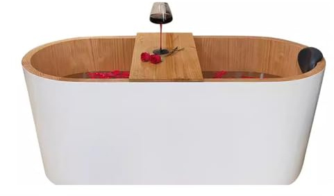 Vasca da bagno giapponese in legno, vasca idromassaggio autoportante con sedia e poggiatesta, facile installazione, perfetta per rilassarsi in ambienti interni,
