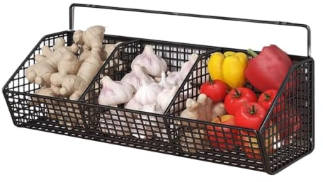 Grönsakskorgar För Köket 3-Fackslåda För Lökar | Platsbesparande Väggmonterad Hylla För Kökförvaring Av Lökar Potatis Skafferi Ingefära