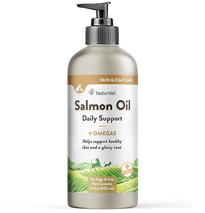 NaturVet – Salmon Oil Skin & Coat Plus Omegas | Supports Healthy Skin & Glossy Coat | Natural Source of Omega-3 & 6 Fatty Acids | for Dogs & Cats (17 oz Oil)