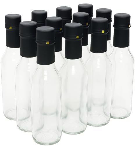 nicebottles Clear Glass Woozy Bottles with Shrink Capsules, 5 Oz, Case of 12
