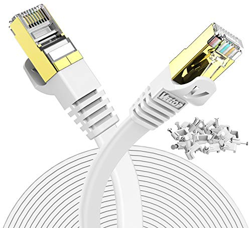 Veetop Lan Kabel Cat 7 Netzwerkkabel Internetkabel für 10 Gigabit High Speed Ethernet Netzwerke Flach und Dünn mit Vergoldetem RJ45 Stecker. 5 Meter Weiß