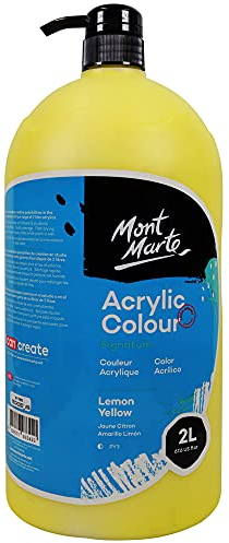 Mont Marte Discovery School Peinture acrylique - Jaune citron - 2 litres. Idéale pour les étudiants et les artistes. Excellent couvrant et séchage rapide. Capuchon à pompe inclus.