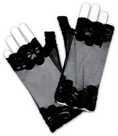 KarnevalsTeufel Spitzenhandschuhe ohne Finger in schwarz für Erwachsene Netzhandschuhe Halloween Karneval Accessoire