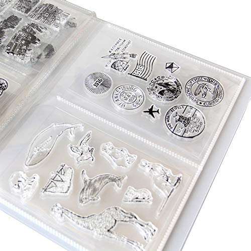 Transparente Briefmarken und Stanzschablonen, Aufbewahrungsbox, Taschen für Alben, Ordner für bis zu 40 Stück, 11 x 16 cm, transparente Stempel, 2 pro Seite, transparente Briefmarken-Organizer