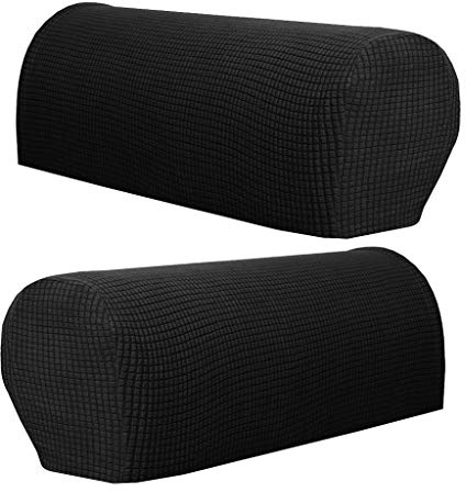 PETSOLA El Paquete De 2 Reposabrazos De Sofá Cubre Protectores con Diseño De Franela A Cuadros - Negro