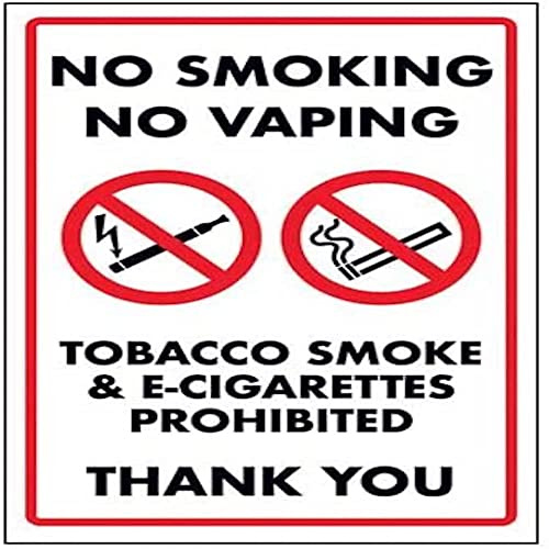 Cartello con scritta V Safety No Smoking No Vaping/Tobacco Smoke & E-Sigarettes – 200 mm x 300 mm – autoadesivo