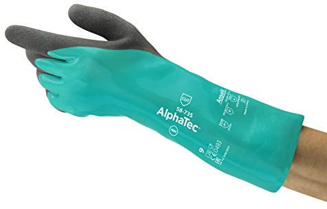 Ansell AlphaTec 58-735 Chemikalienschutz-Handschuhe aus Nitril Schnittschutz, Heimwerker-, Industrie- und Mechanik-Arbeiten, Nitril-Handschuh Latexfrei, Damen Herren, Grün, Größe XXL (6 Paar)