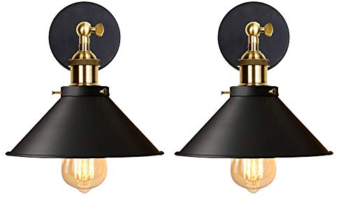 iDEGU Lot de 2 Applique Murale Industrielle Lampe de Plafond de Style Edison Métal Plafonnier Rétro avec Rotation à 180 Degrés - 220mm, Noir (sans ampoules)