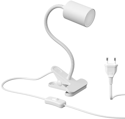 ledscom.de Klemmleuchte WAIKA mit Schwanenhals und Schalter weiß matt + LED Lampe weiß 3-Stufen Dimmen 609lm