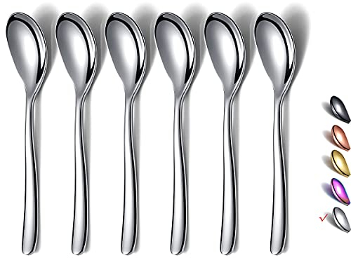 HOMQUEN Espressolöffel, 5,5 Zoll Mini-Kaffeelöffel, Kleine Löffel Aus Edelstahl, Teelöffel Für Desserts, 6er-Set, Spülmaschinenfest (Silber)