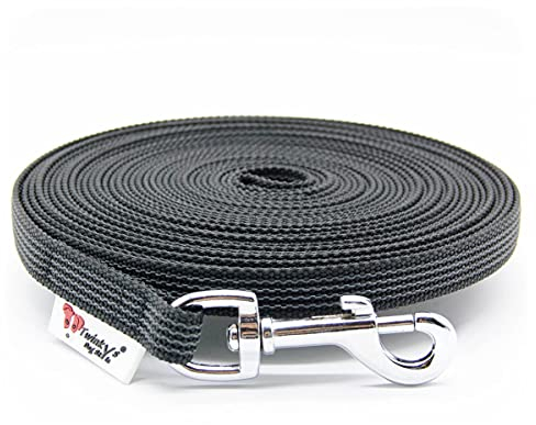 Twinkys Dog Style Schleppleine Hundeleine MIT Handschlaufe Edelstahl Karabiner gummiert 15 mm breit für Hunde bis 15 kg 7,5 Meter Schwarz Made IN Germany