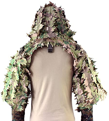 LytHarvest 3D Leafy Sniper Ghillie Suit Foundation for Wargame, Hunting, Airsoft, Lightweight Sniper Ghillie Viper Hood with 3D Laser-Cut Leaves, Tactical Ghillie Base
