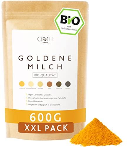 Bio Goldene Milch 600g I Kurkuma Ashwagandha Ingwer Triphala Ceylon Zimt Pfeffer Pulver Golden Milk Ayurveda Fertigmischung