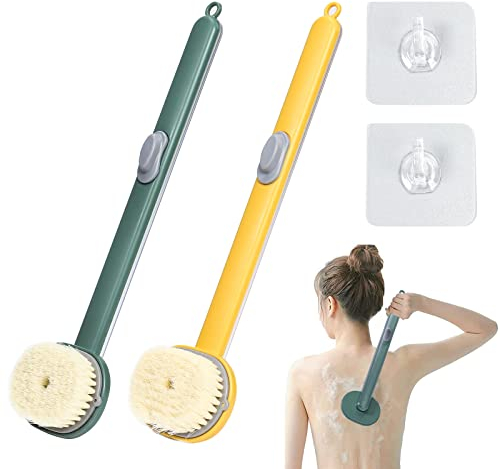 LLGL 2er-pack Flüssige Badebürste mit langem Griff, Abnehmbarer Rückenbürsten-Körperwäscher mit Seifenspender Körperwaschbürste Langstielbad, Duschbürste für Massage-Tiefenreinigung