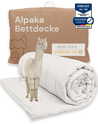 Alpaka Bettdecke 135x200 cm - Alpaka Decke für erholsamen Schlaf, temperaturausgleichend und nachhaltig Füllung: 1100 g (Ganzjahresbettdecke, 135 x 200 cm)